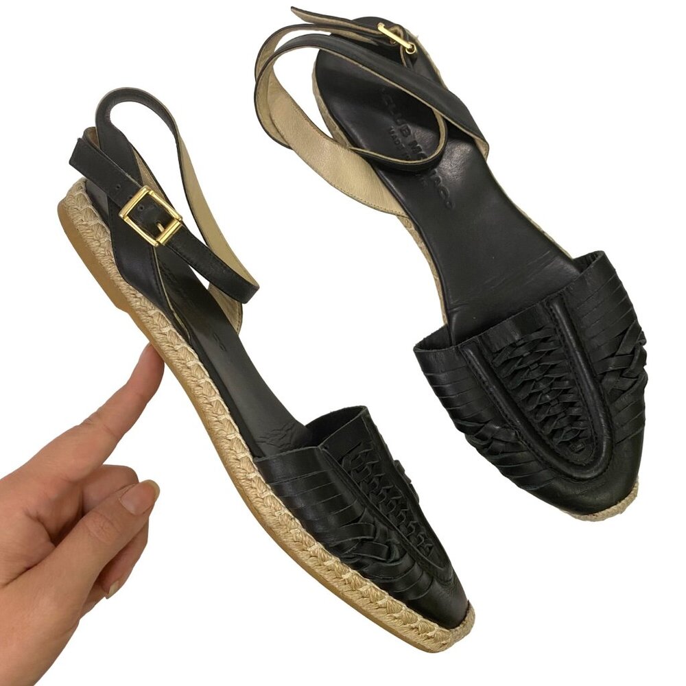 Club Monaco Black Espadrille Sandals Boho Ankle Strap Made in Spain Size 39 - Picture 1 of 13
